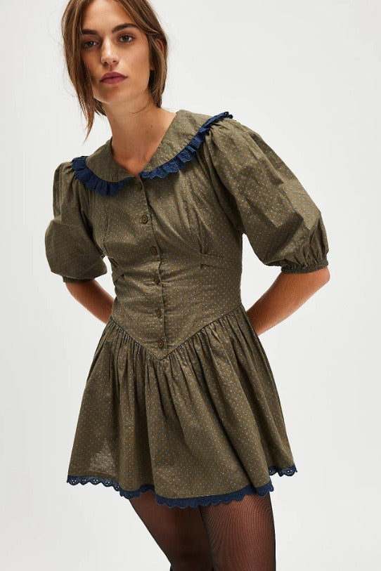 Polka Dot Peter Pan Collar Puff Sleeve Mini Dress