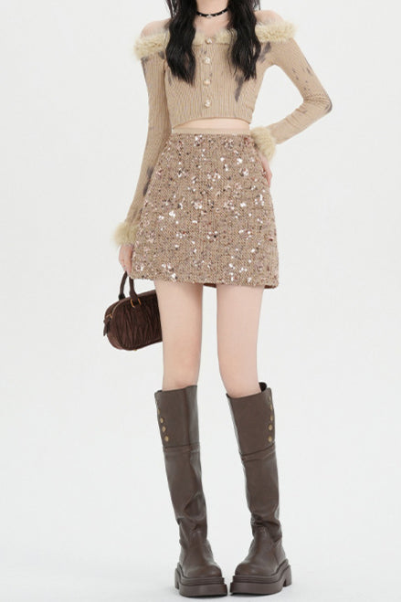 High Waisted Sequin Bodycon a Line Skirt