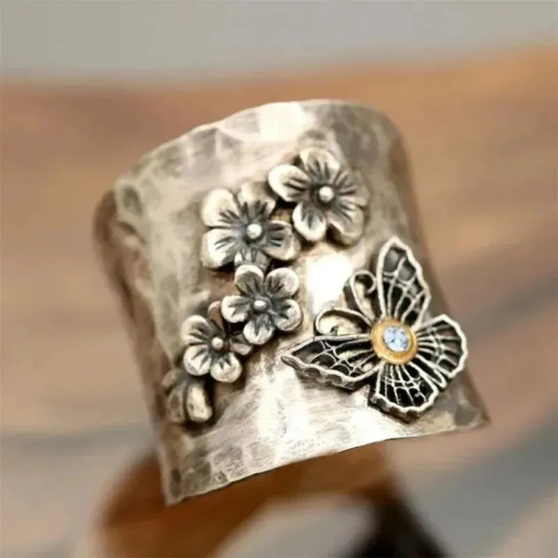 Vintage Butterfly Flower Ring