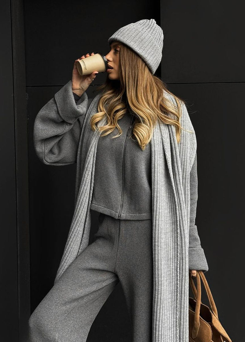 Avery Knit Lounge Set – Zip-up Jacket and Wide-leg Pants