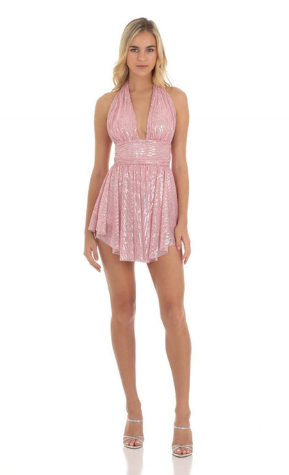 Mini Dresses | Sequin Halter Dress in Pink