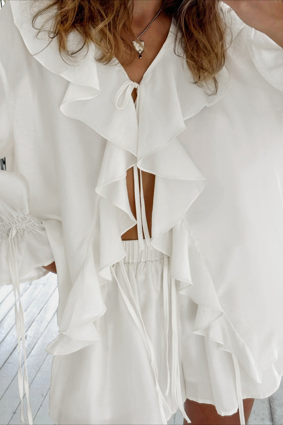 V Neck Relaxed Ruffle Blouse