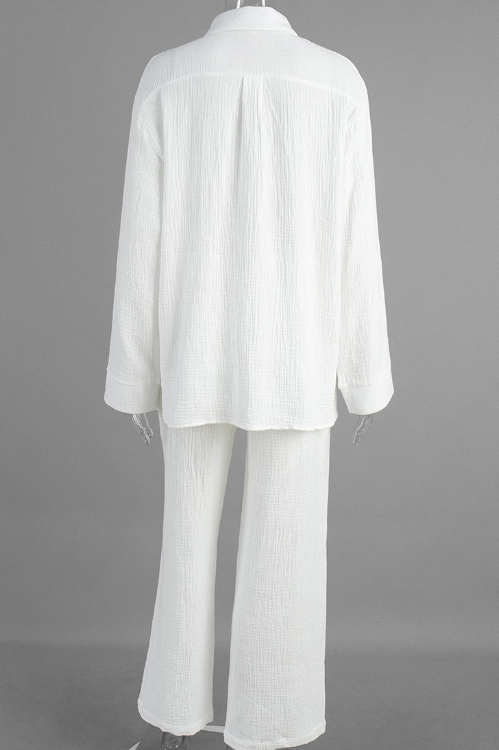 Cotton Wrinkled Shirt Pants Two Piece Set