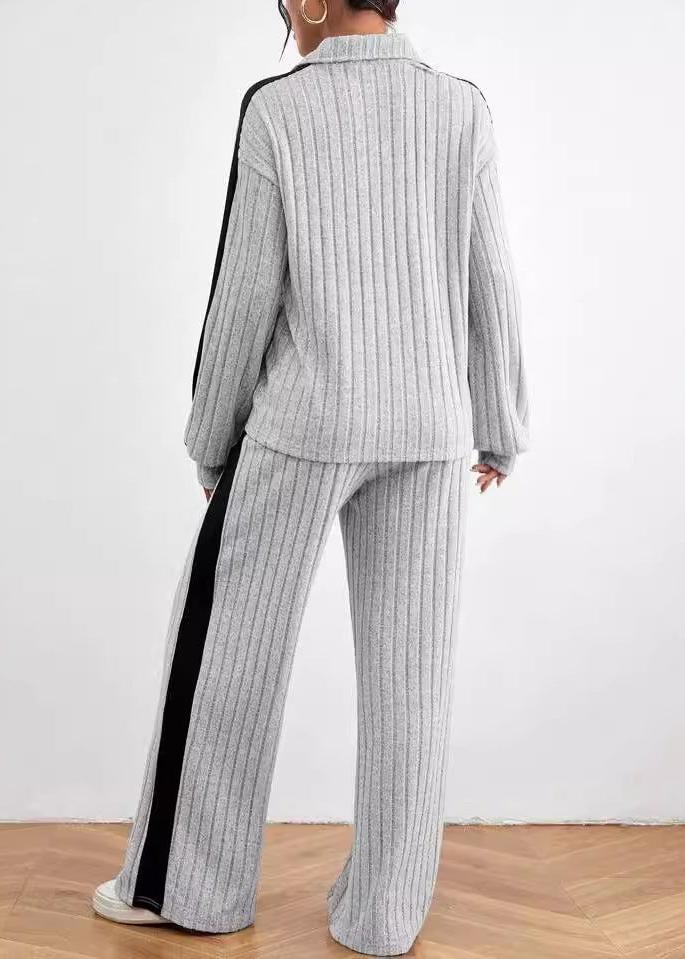 Effortless Luxe - Ribbed Knit Pullover and Wide-leg Pants Set