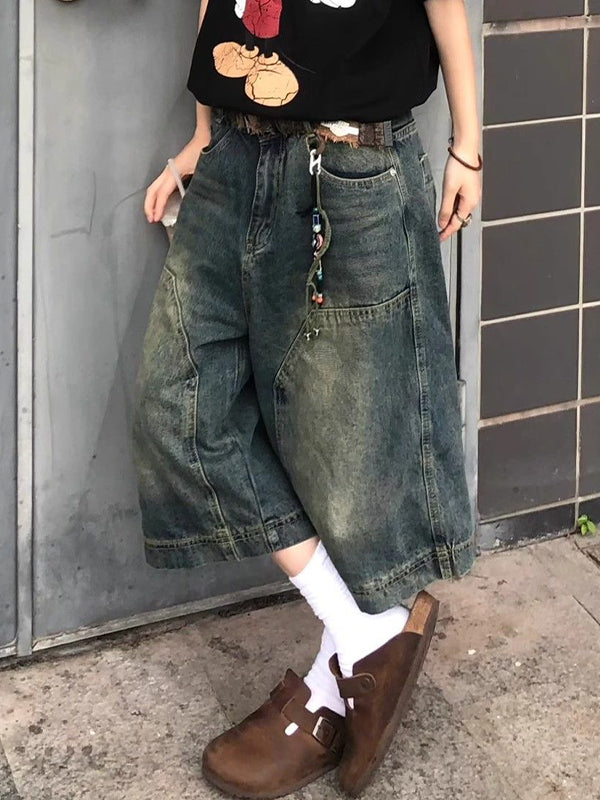 Blue American Washed Aged Denim Shorts