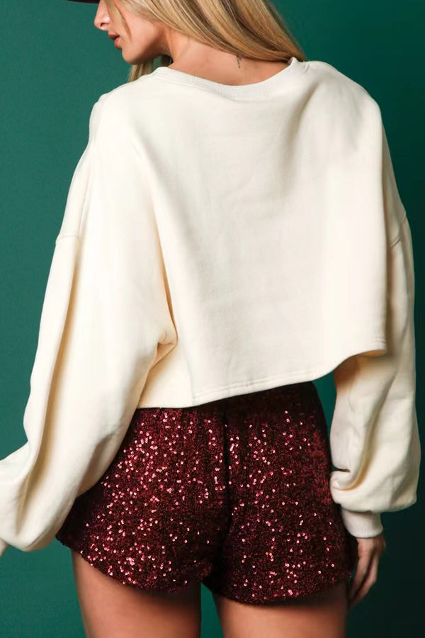 Christmas Sequined Cropped Sweatshirt