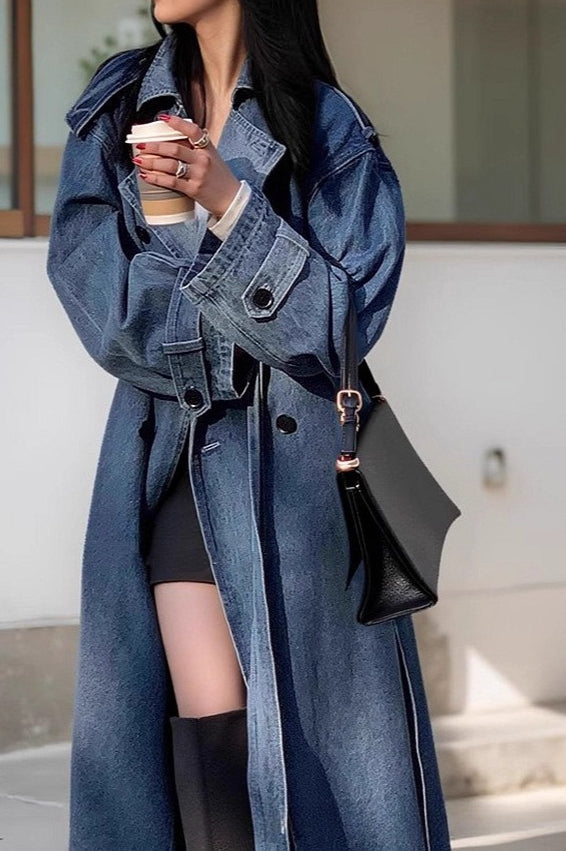 Washed Denim Lazy- Long Overcoat