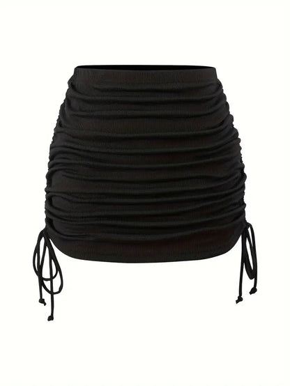 Black Drawstring Tie Side Beach Skirt
