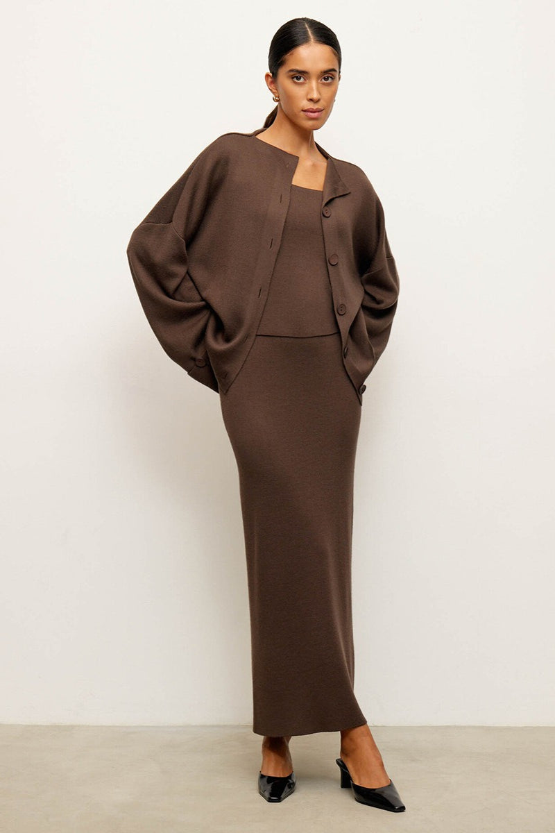 Minimalist Knit Long Sleeve Cardigan Cami Three Piece Set