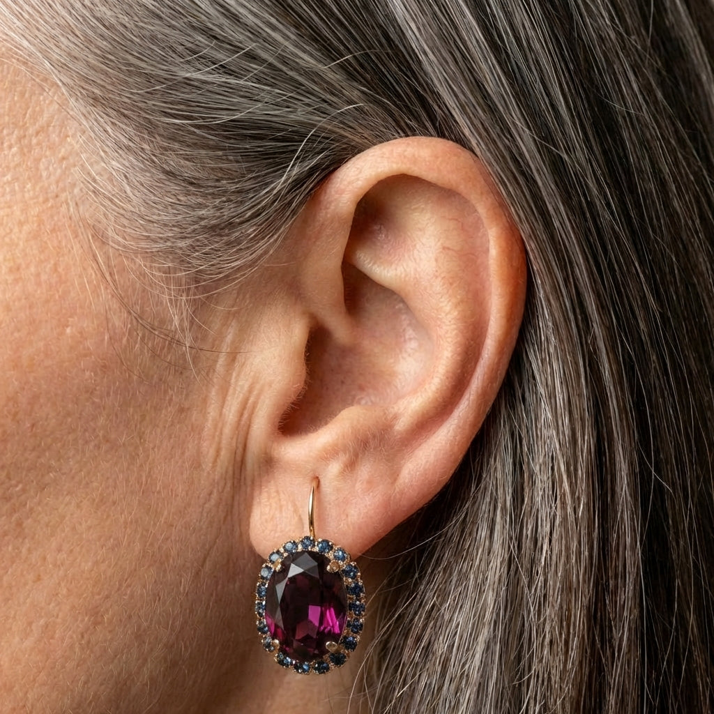 Vintage Garnet Blue Zirconia Earrings