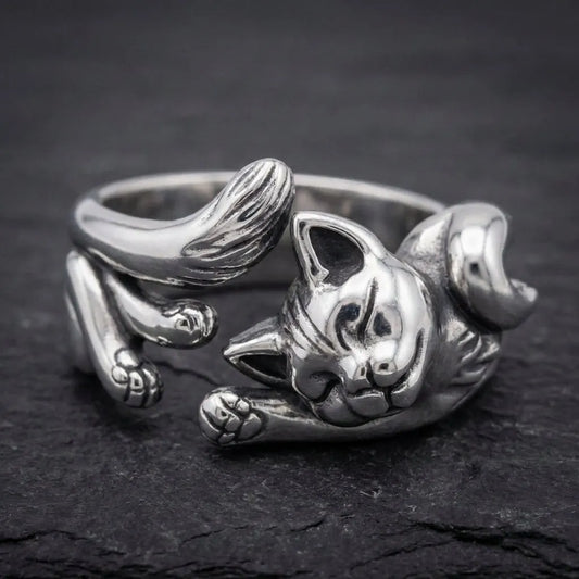 Vintage Adjustable Silver Kitty Ring