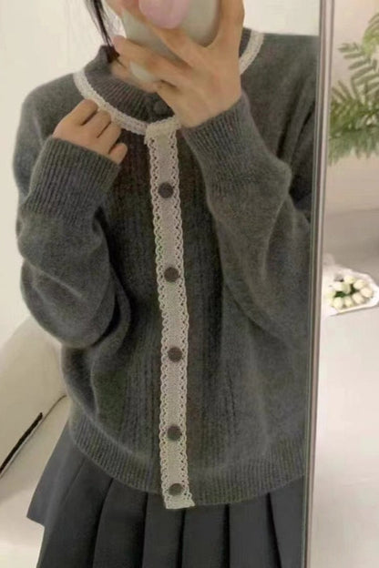 Lace Trimmed Knit Cardigan