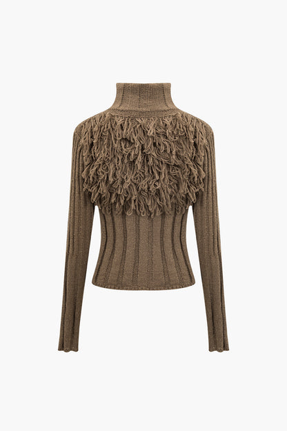 Sweater Fringe Zipper Long-sleeve Top