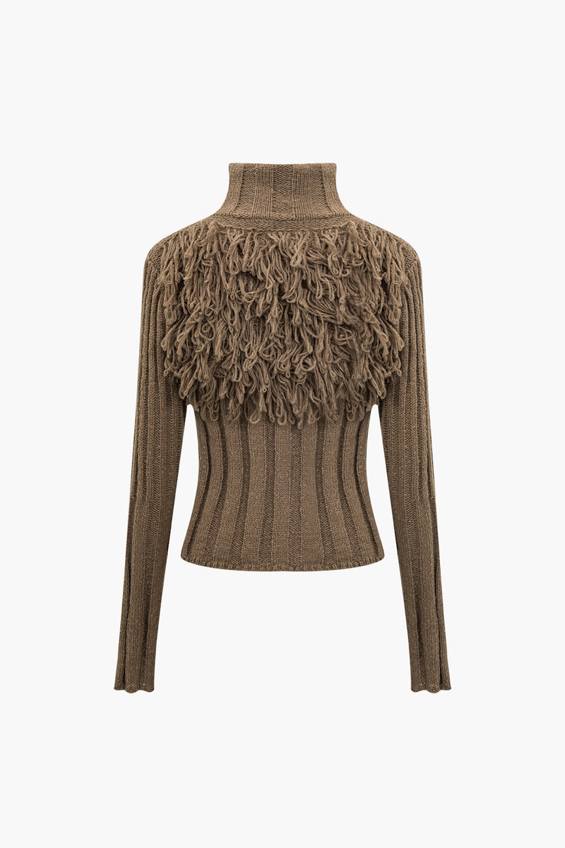 Sweater Fringe Zipper Long-sleeve Top
