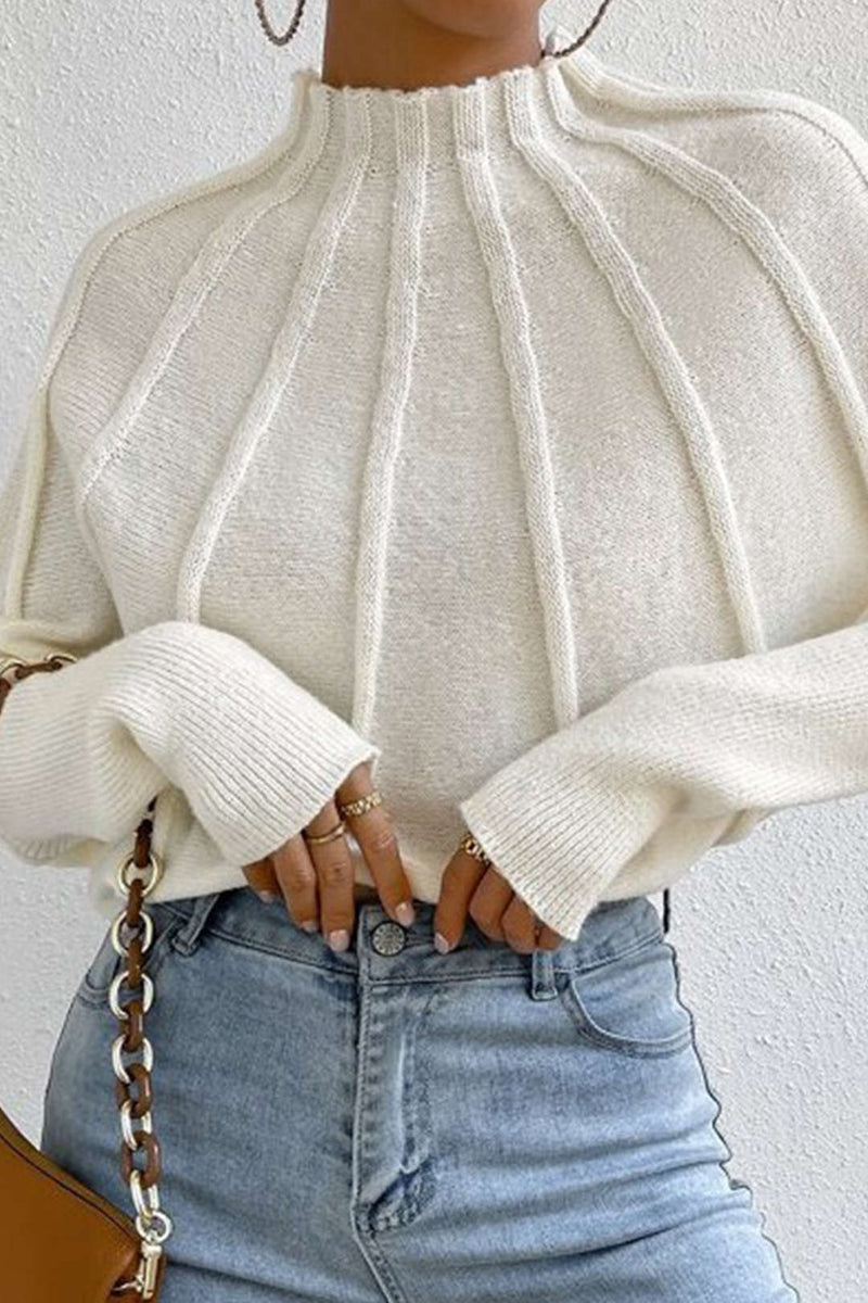 Color Mock Neck Textured Batwing Sleeve Sweater