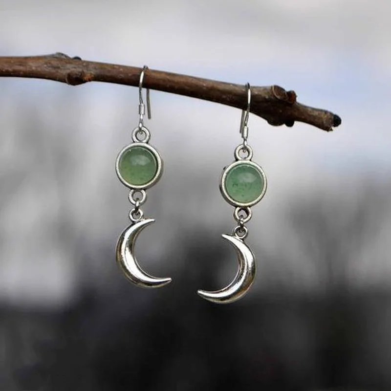 Vintage Moon Green Stone Earrings