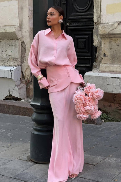 Creative Street Style Long Sleeve Shirtdress Two Piece Set