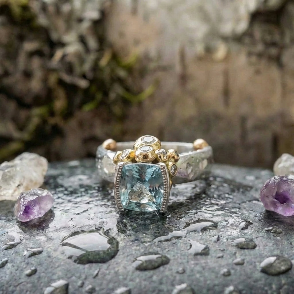 Vintage Blue Zirconia Gold & Silver Ring