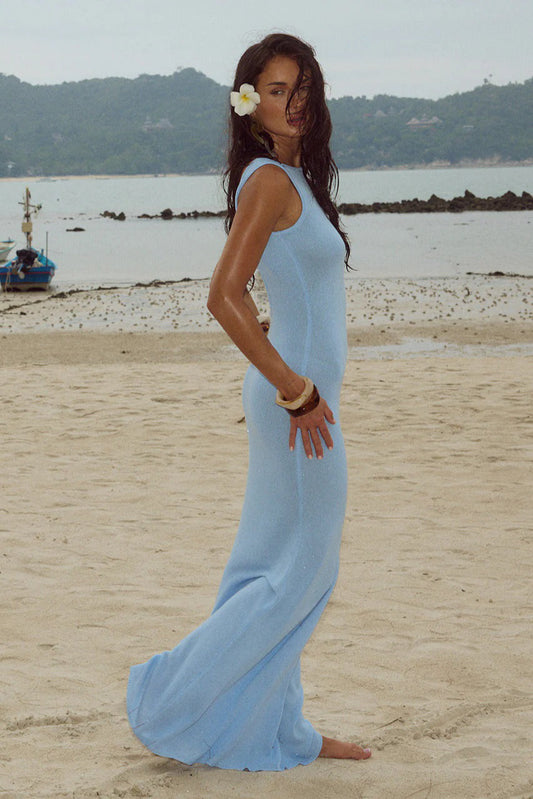 Shiny Sleeveless Backless Slim Maxi Dress