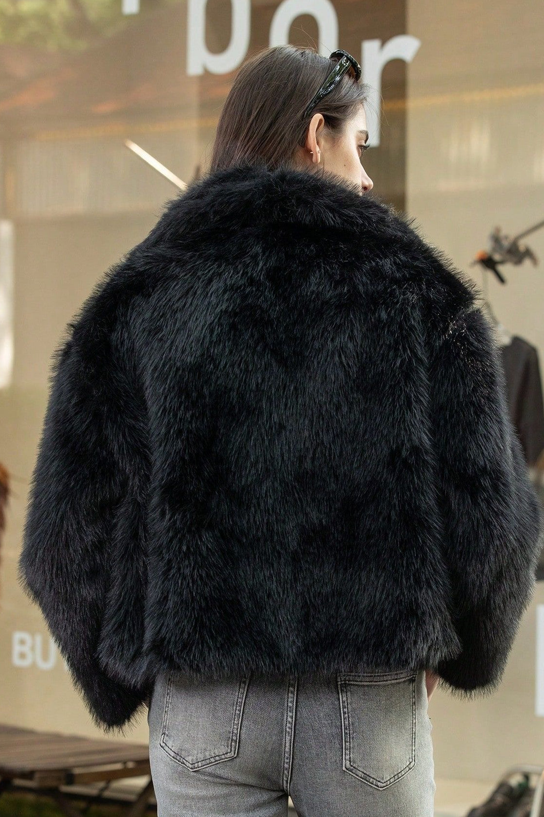Plush Color Faux Animal Fur Warm Notch Collar Coat