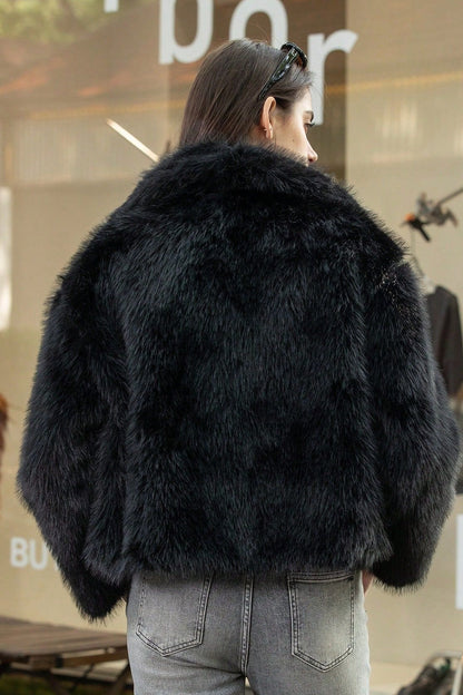 Plush Color Faux Animal Fur Warm Notch Collar Coat