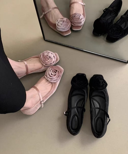 French Lace Up Splicing Flat Feet Shoes Pink Velour