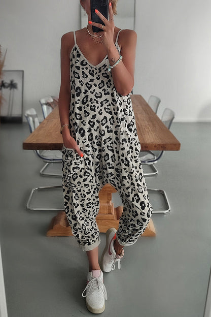 Kind and Leopard Pocketed Relaxed Strap Jumpsuit