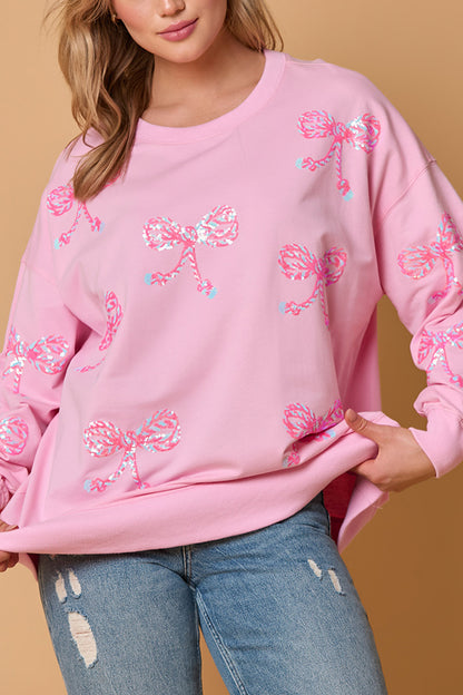 Christmas Bow Sequin Loose Long-sleeved Sweatshirt