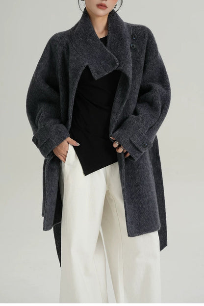 Wool Warm Loose Mock-neck Coat