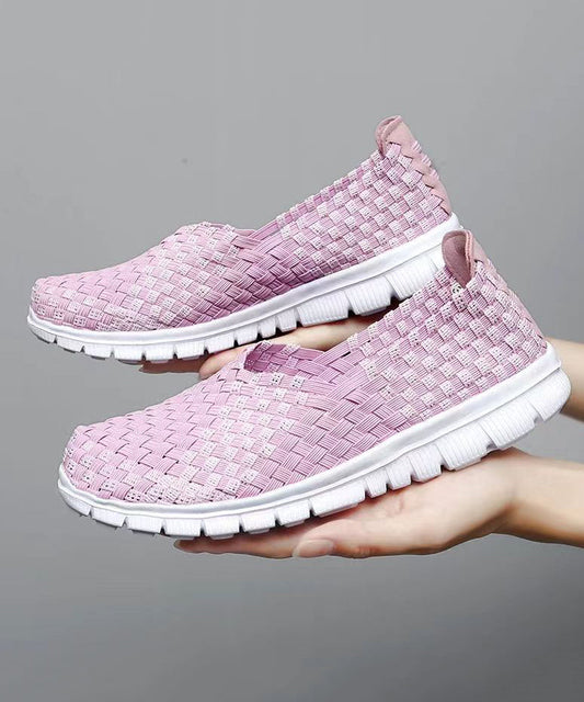 Pink Flat Shoes Knit Fabric Comfortable Splicing