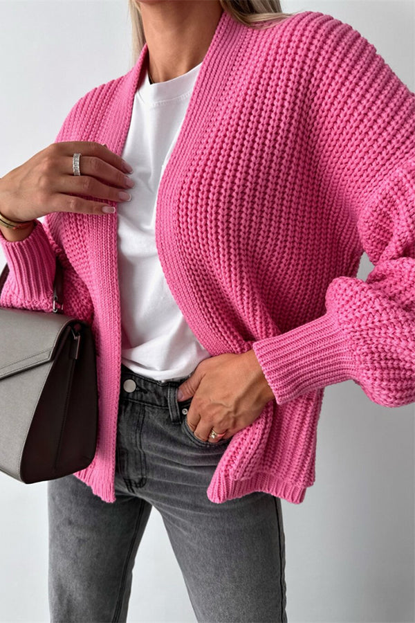 Color V-neck Long-sleeved Knitted Cardigan