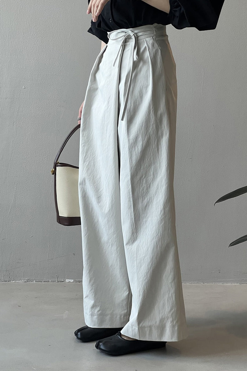 Asymmetrical Placket Tie Relaxed High Waist Long Pants