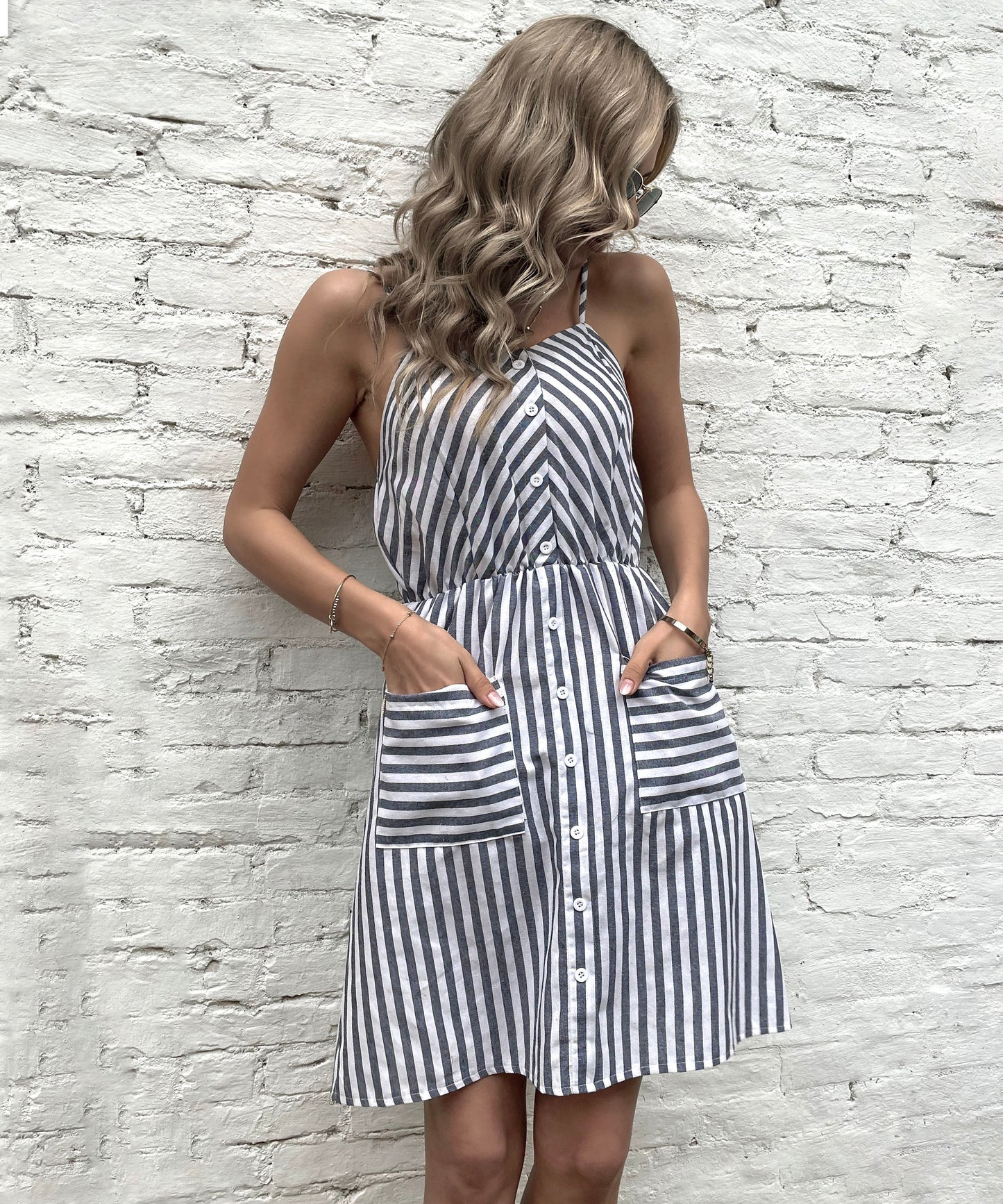 Madelyn Linen Dress - Gray Stripe