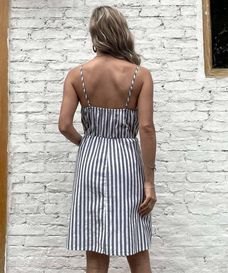 Madelyn Linen Dress - Gray Stripe