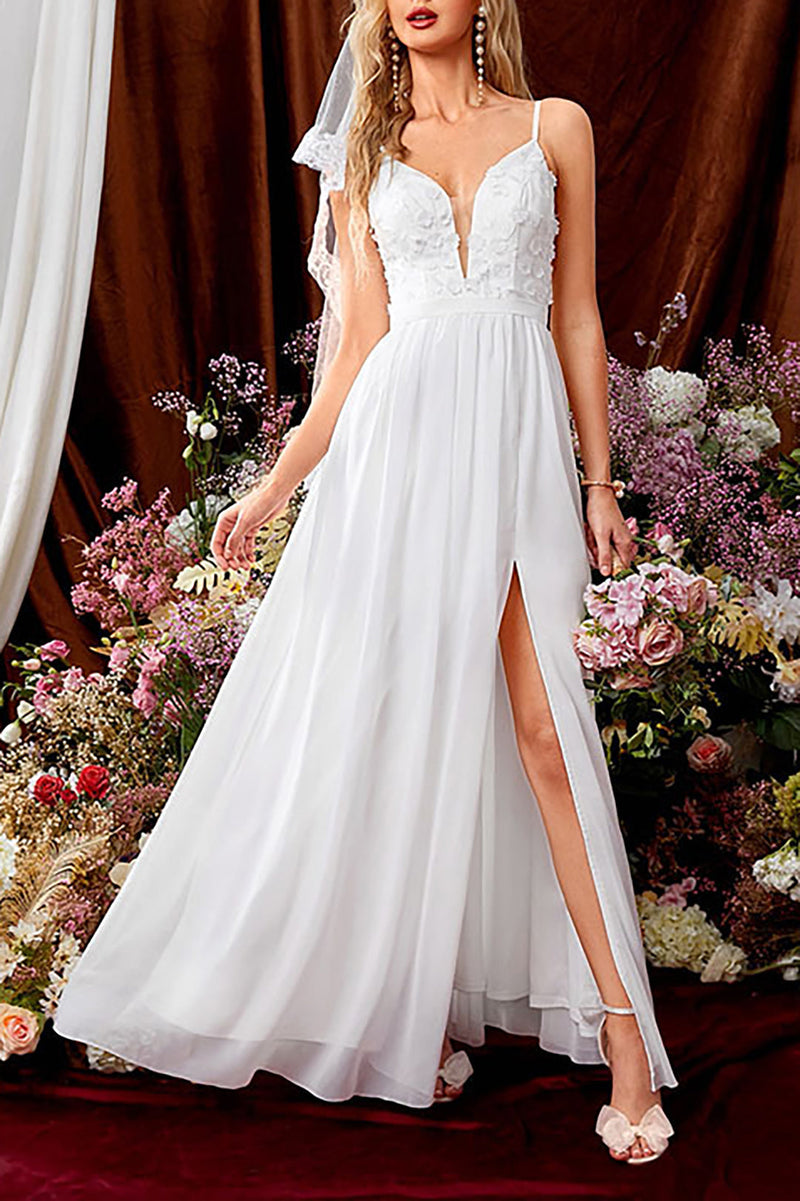 Lace Appliques Slip Maxi Dress