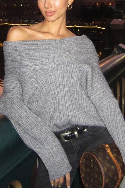 Fashionable Irregular Collar Loose Knitted Sweater