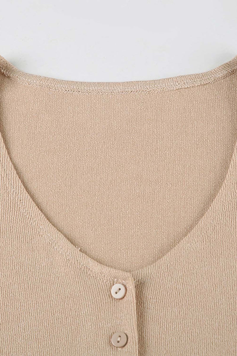 Deep V-neck Buttoned Sweater Dress