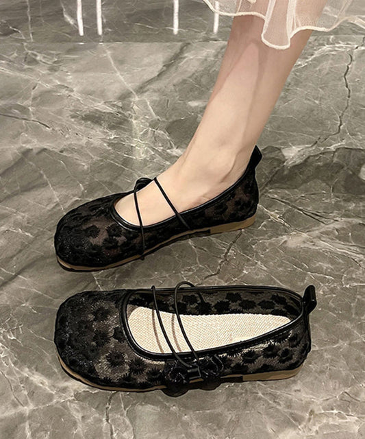 Black Breathable Mesh Splicing Bow Flat Shoes for