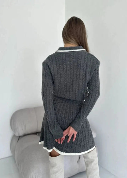 Cable-knit Buttoned Sweater Dress Set