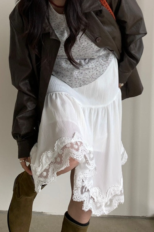 Fashionable Asymmetrical Lace Panel Midi Skirt