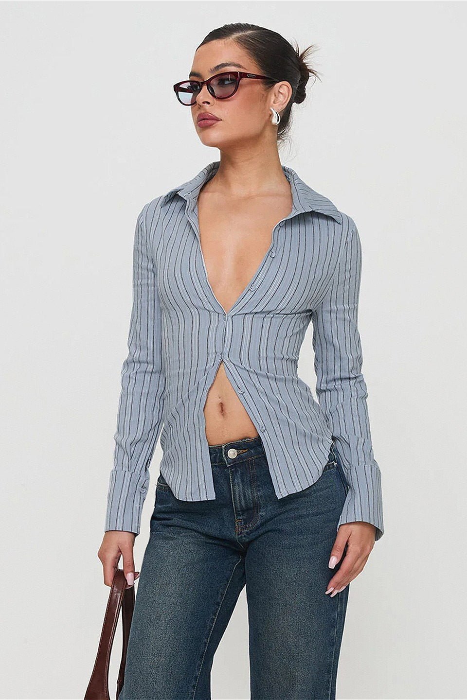 Striped Colorblock Waist Cinched Blouse