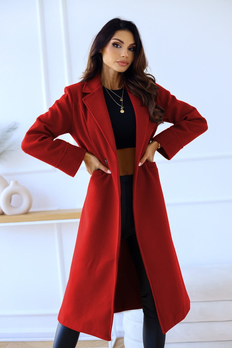 Wool Blend Double Breasted Lapel Overcoat