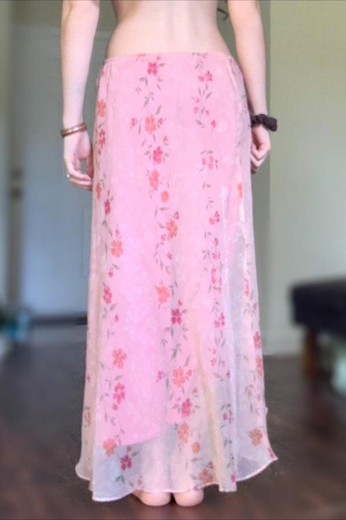 Ruffle Asymmetric Sheer Mesh Vacation Maxi Skirt