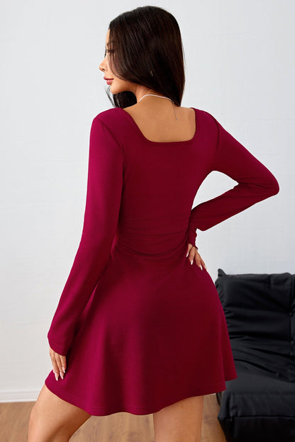 Ruched Square Neck High Waist Mini Dress