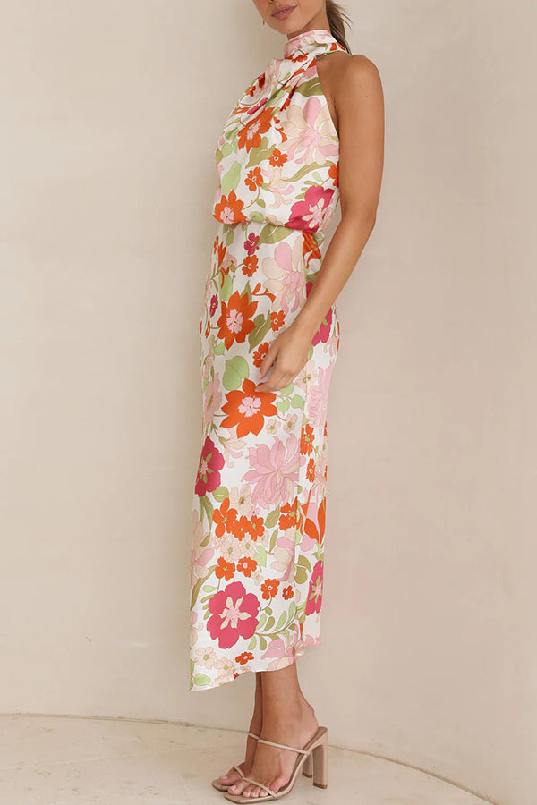 Fascinating Day Halter Neck Elastic Waist Maxi Dress