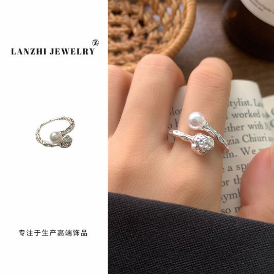 Elegant Dual Pearl Cluster Ring