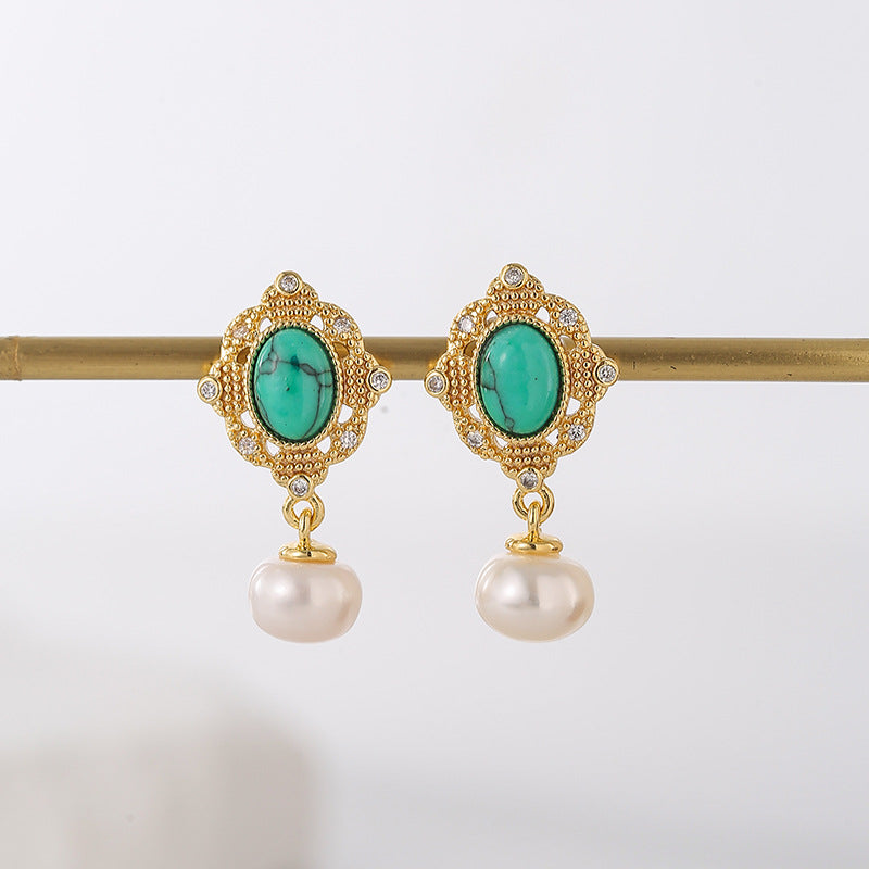 Vintage Turquoise Pearl Earrings