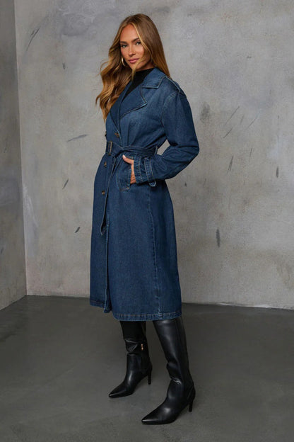 Oversized Denim Trench Overcoat