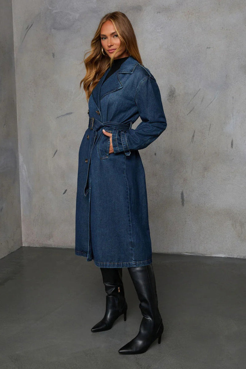 Oversized Denim Trench Overcoat