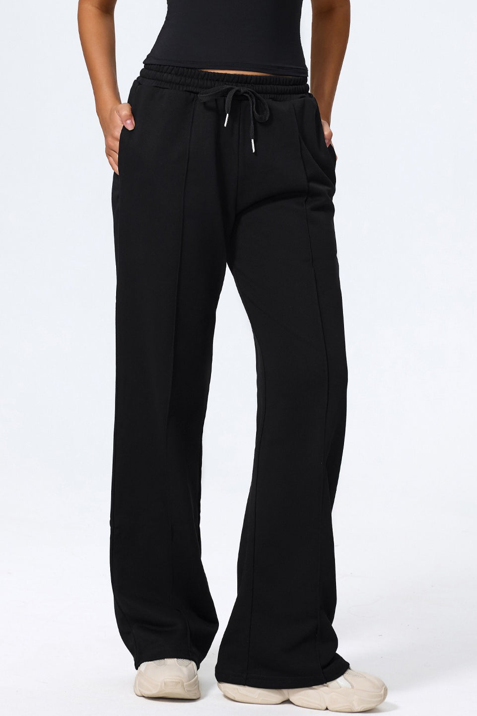 Relaxed Straight Leg High Waist Knit Pants